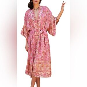 R. Vivimos Floral Pink Kimono Robe Size XL. F47